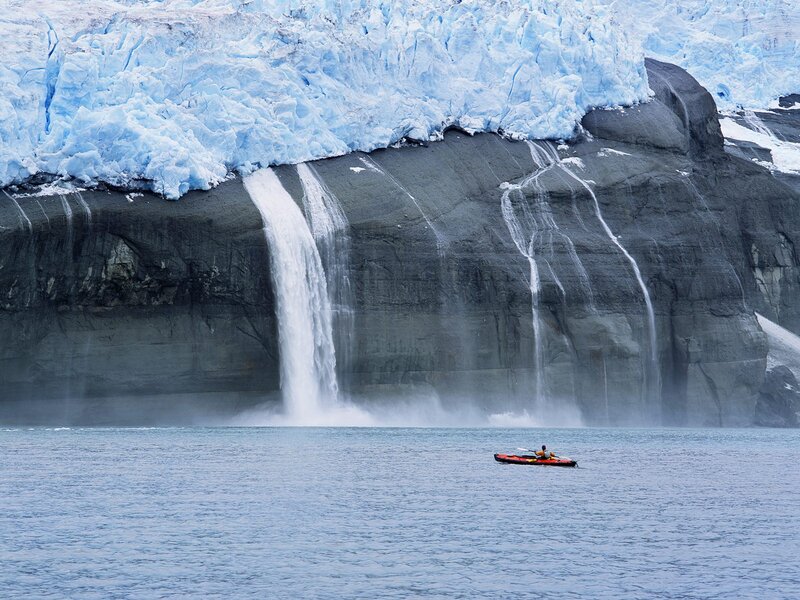 Kayaker Near Glacier — Blue, Dramatic