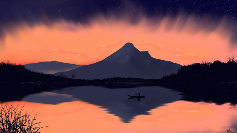 Kayaker on Lake — Orange
