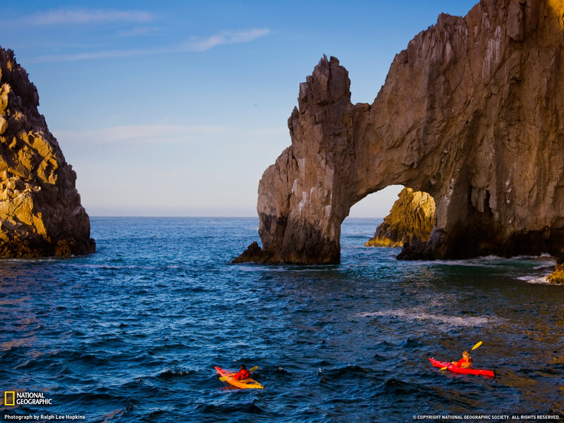 Kayakers Near Rock Arch — Blue