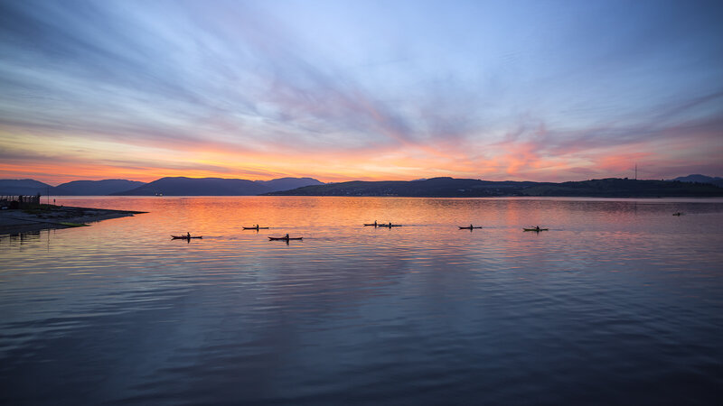Kayakers on a Lake — Orange