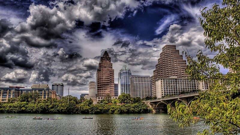 Kayakers on River — Blue, Dramatic, Afternoon
