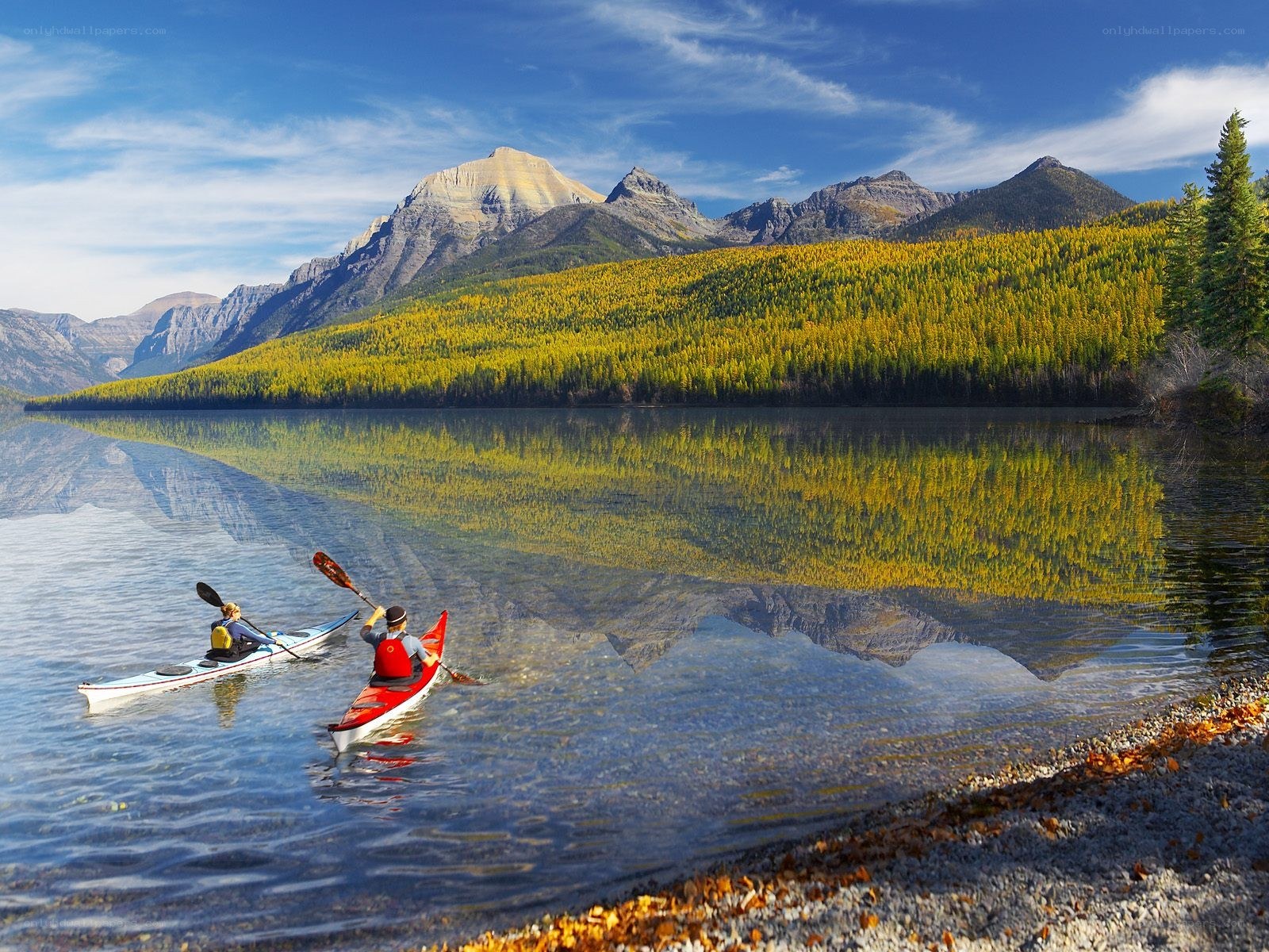Kayaking in a mountain lake