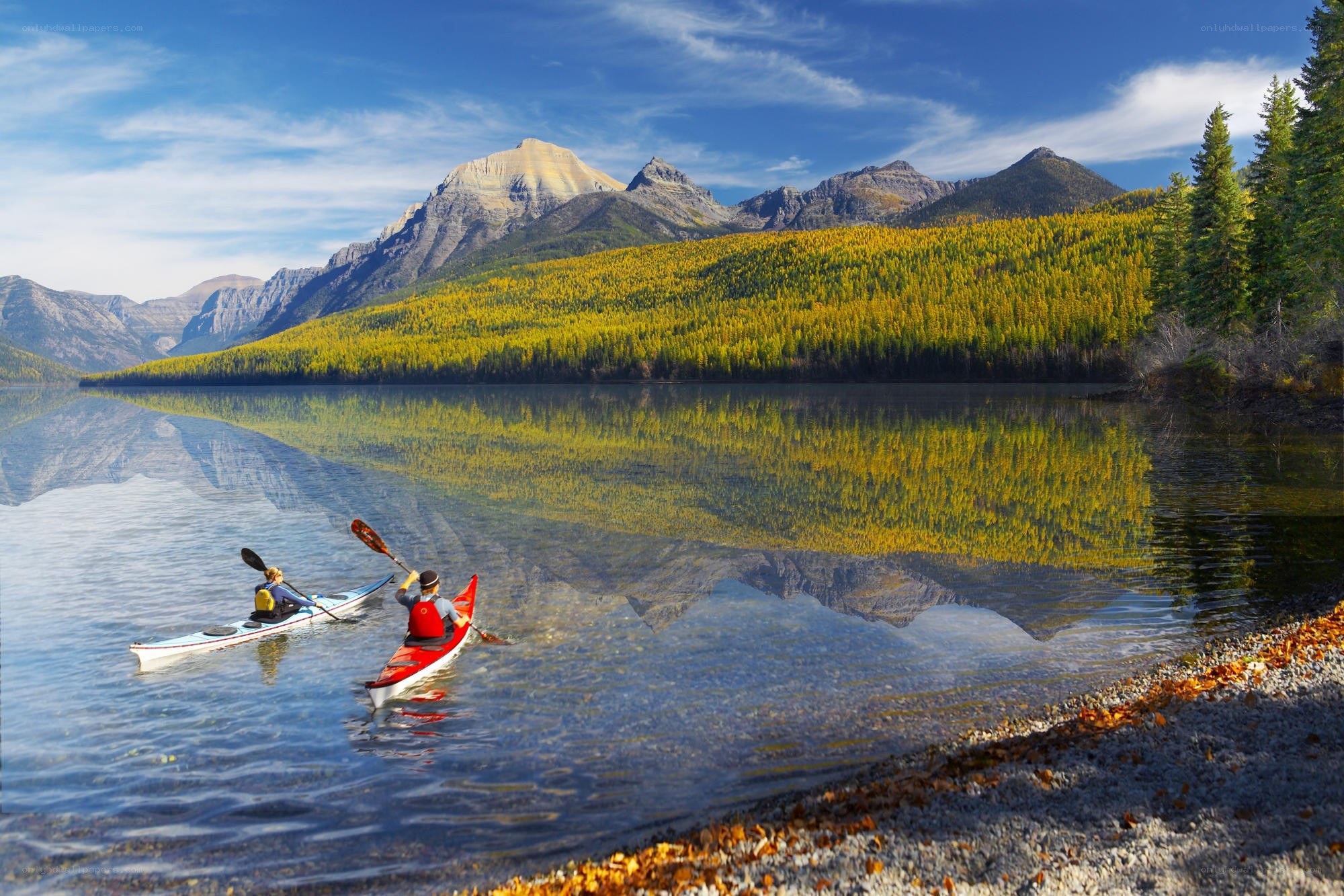 Kayaking in a mountain lake