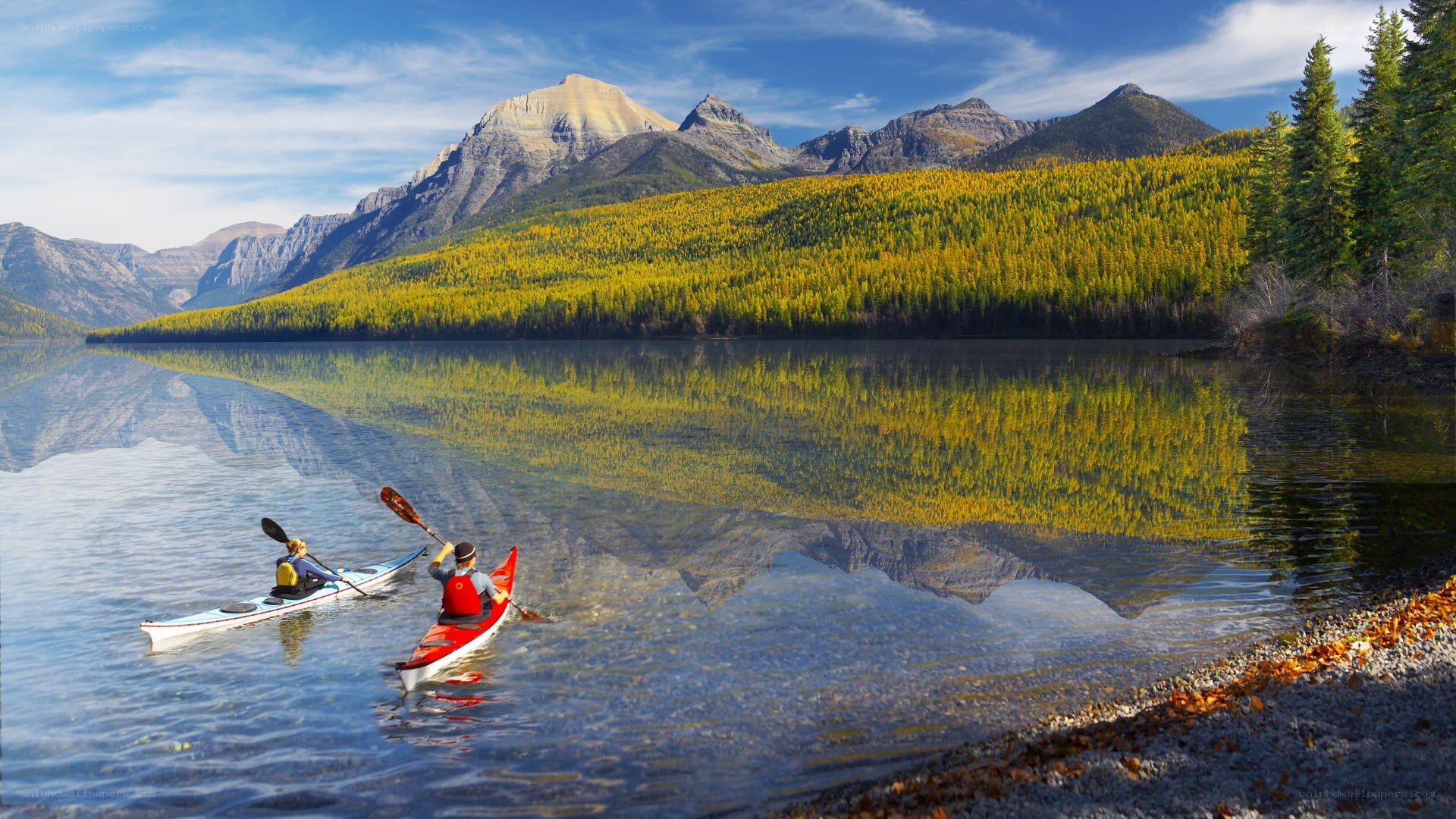 Kayaking in a mountain lake
