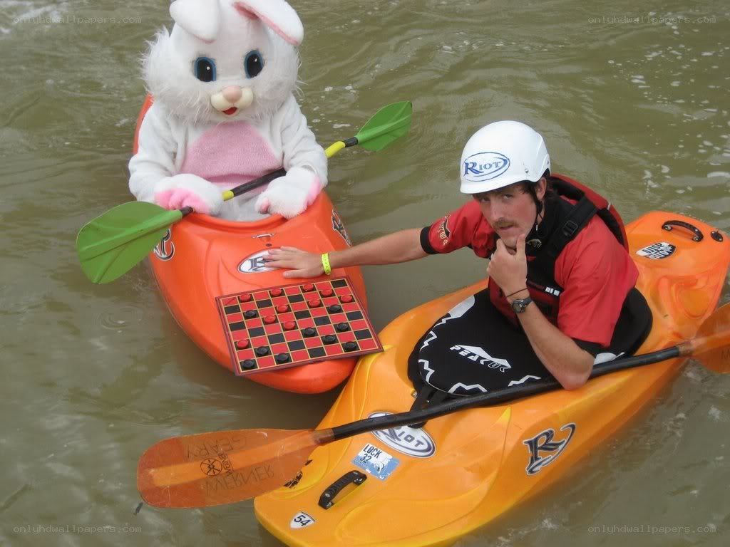 kayaking with an easter bunny