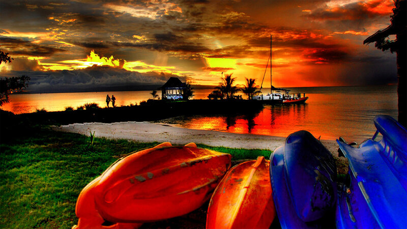 Kayaks on Beach — Orange, Dramatic