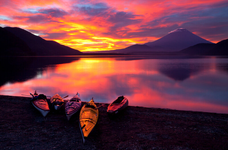 Kayaks on Lake Shore