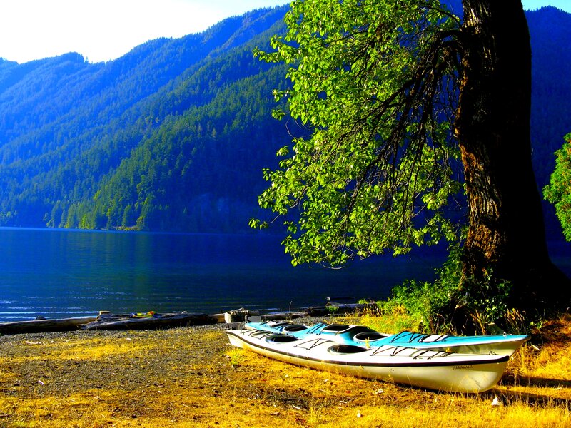 Kayaks on Lakeshore — Blue