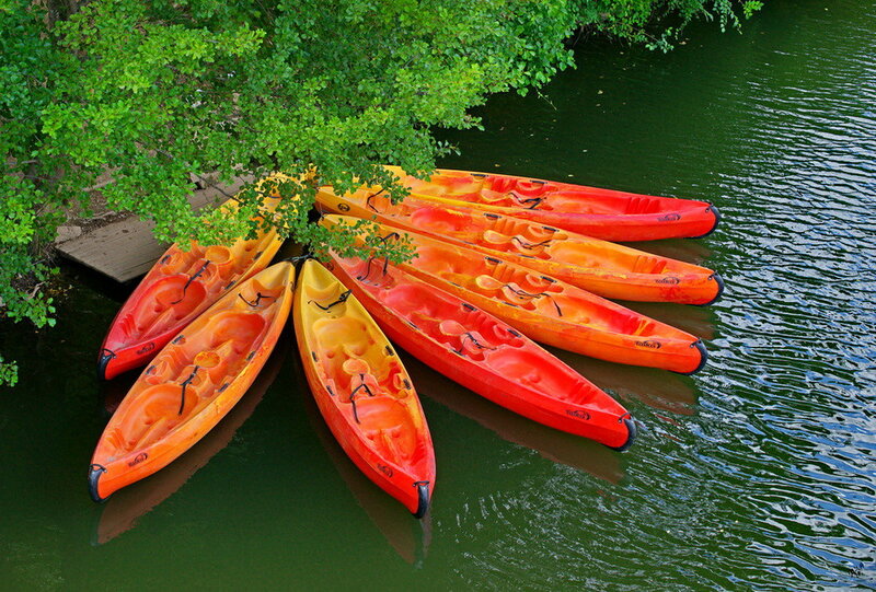 Kayaks on River