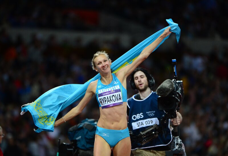 Kazakh athlete celebrates victory