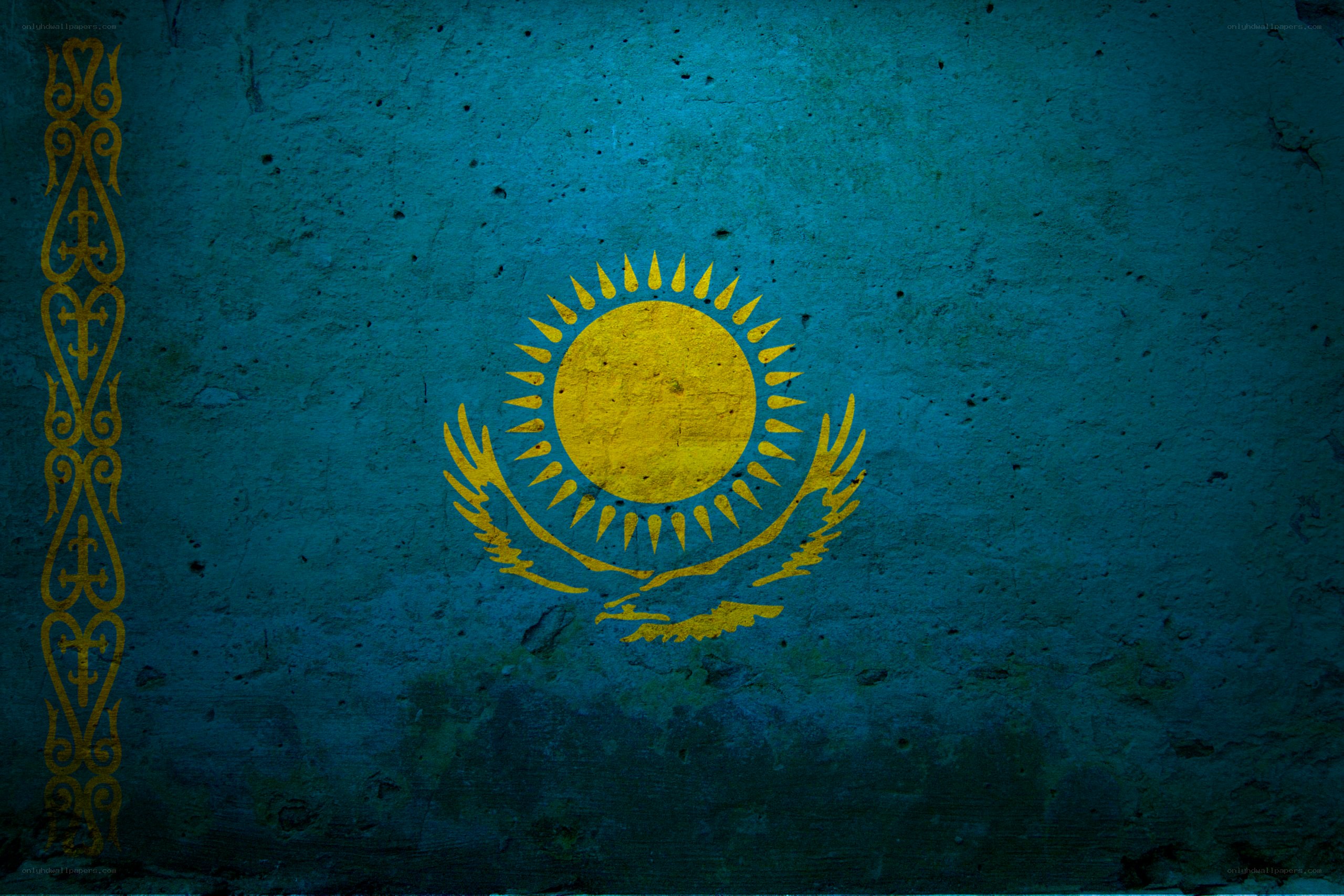 Kazakhstan flag on textured wall