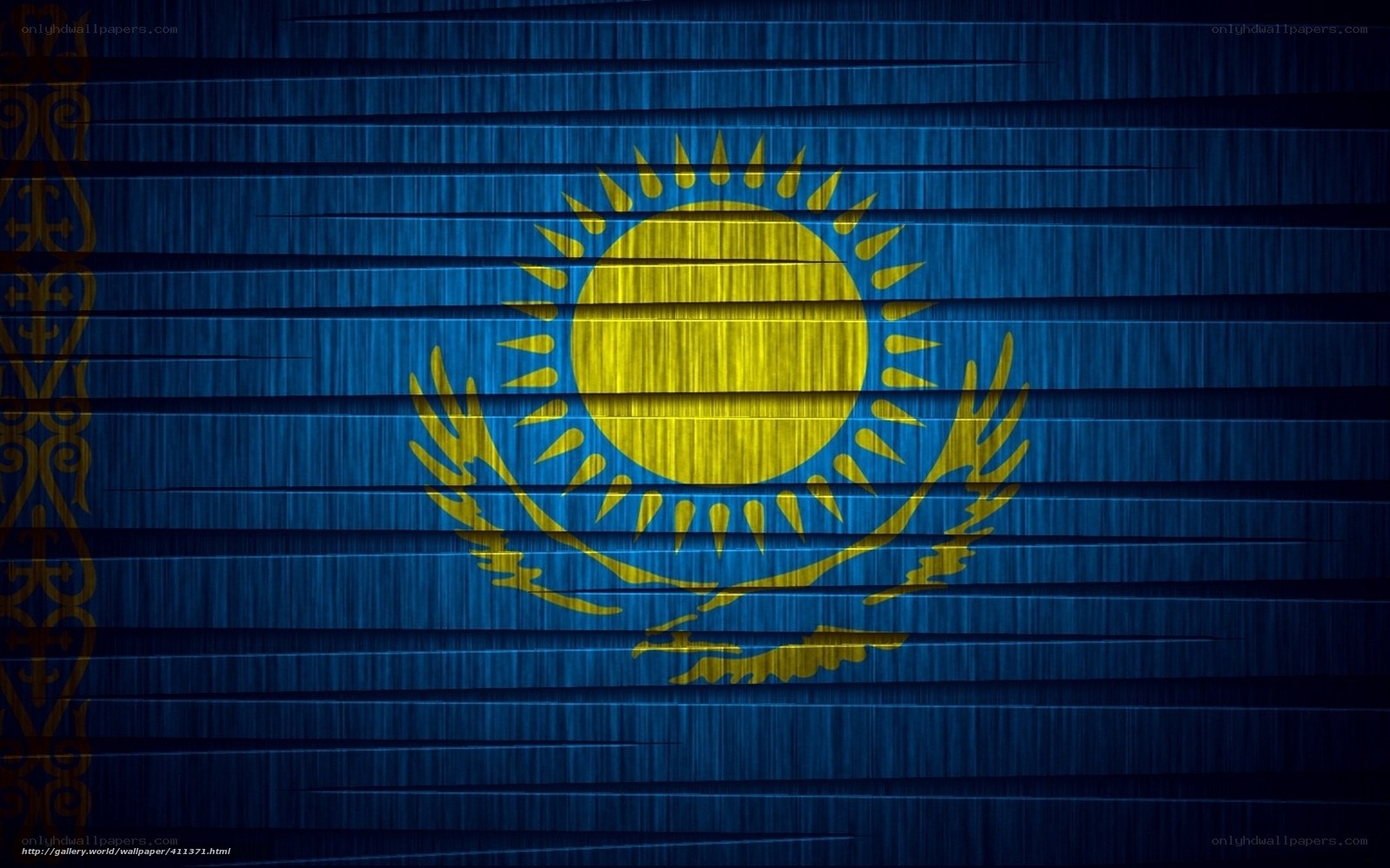 Kazakhstan flag on wood texture