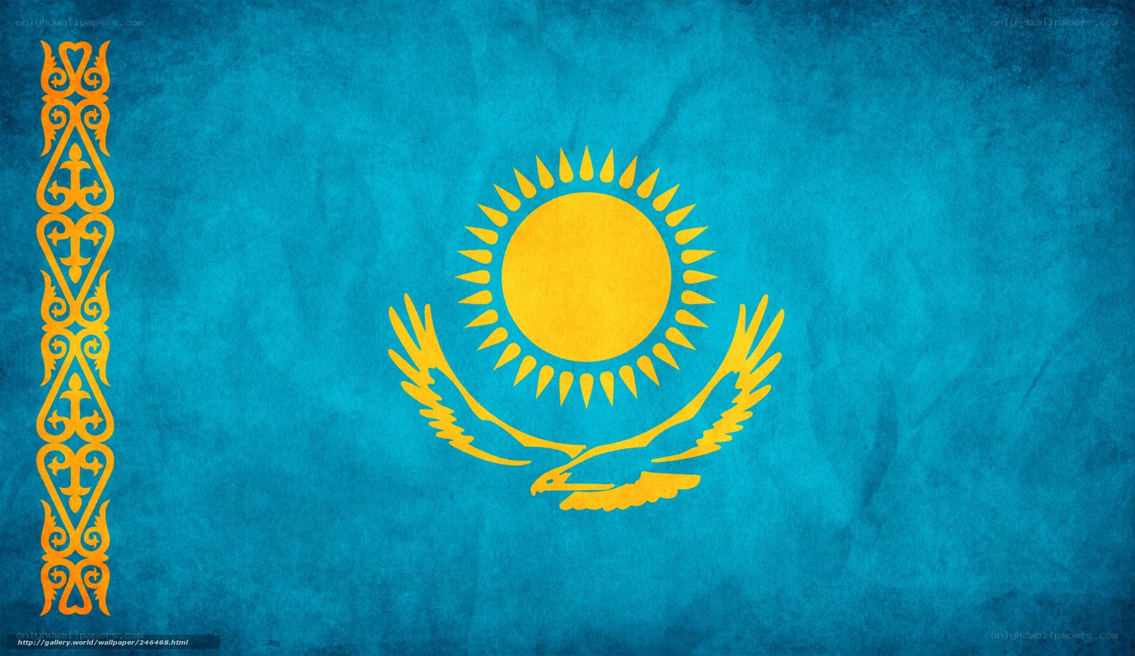 Kazakhstan flag with ornate border
