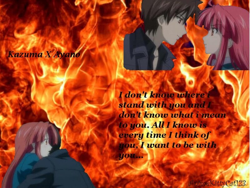 Kazuma and Ayano in flames