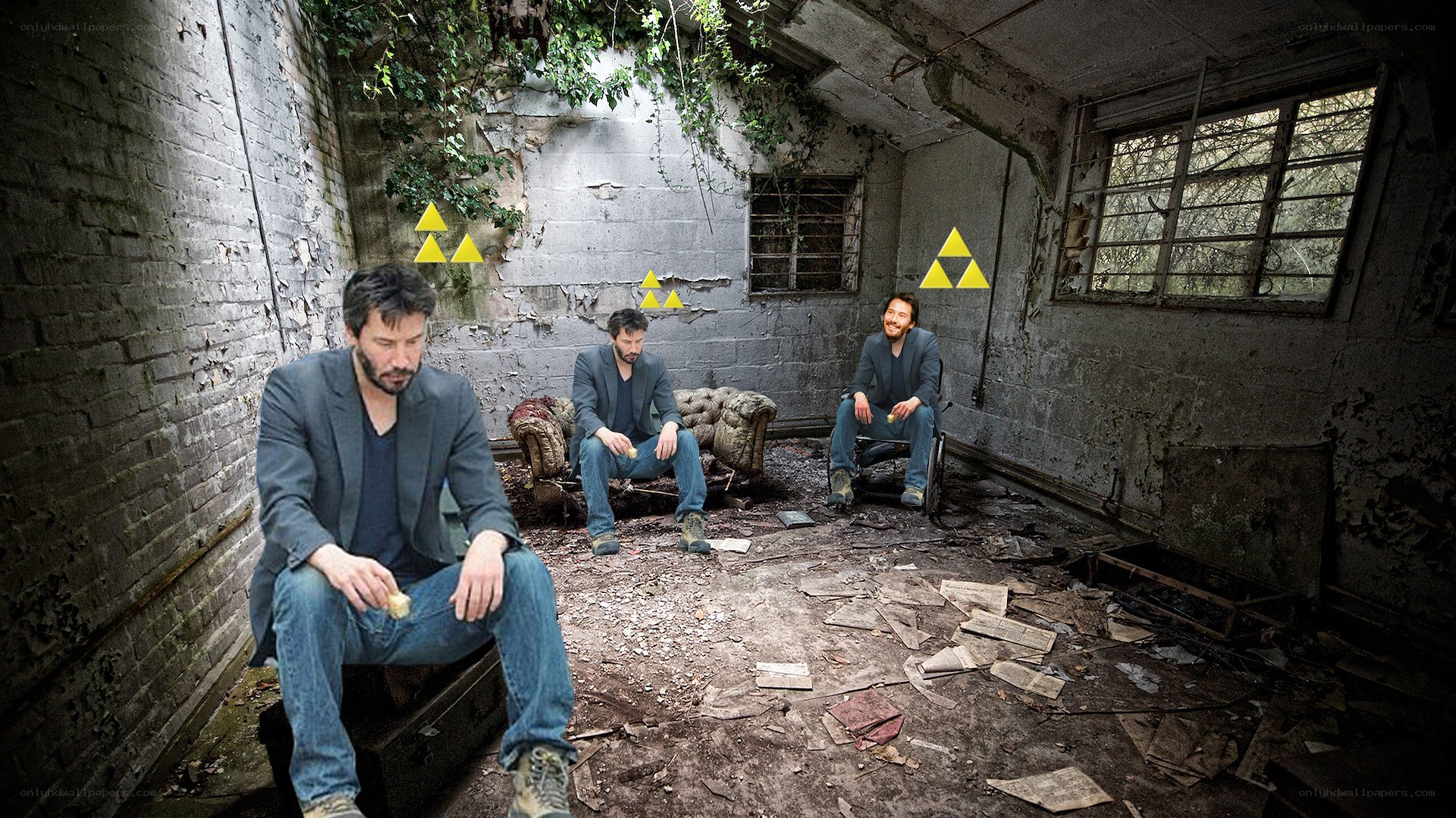 Keanu Reeves in a dilapidated room
