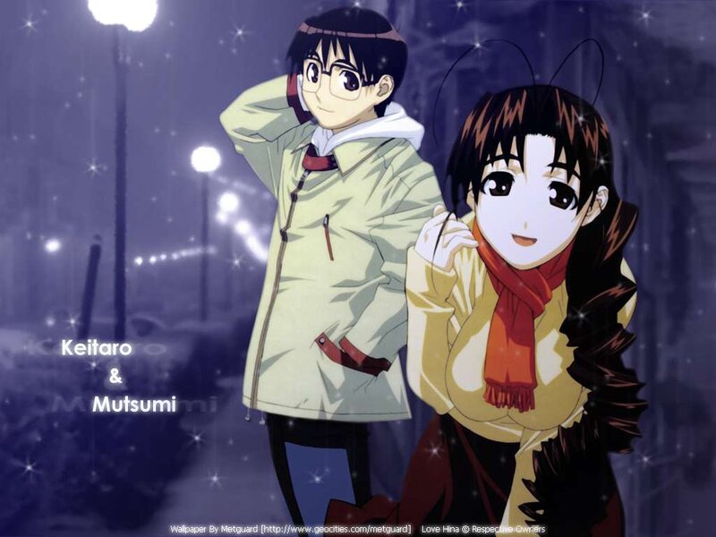 Keitaro and Mutsumi in the rain