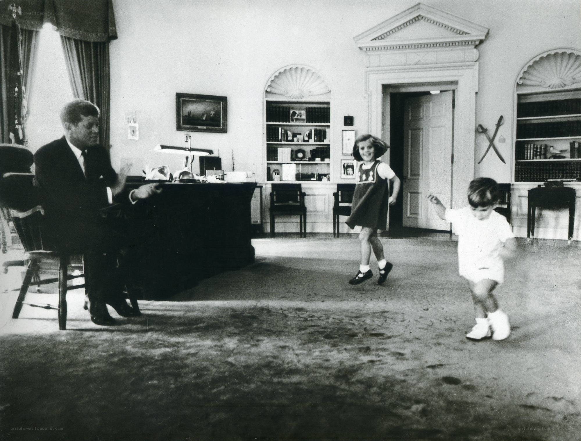 Kennedy in Oval Office with children