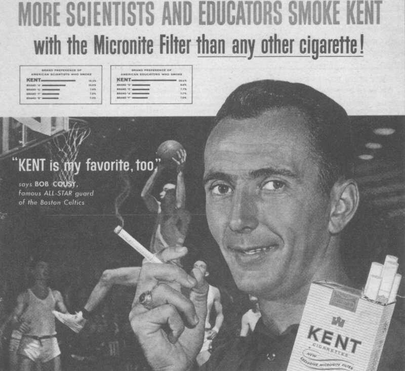 Kent cigarette ad with Bob Cousy