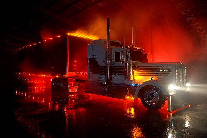 Kenworth truck in red light