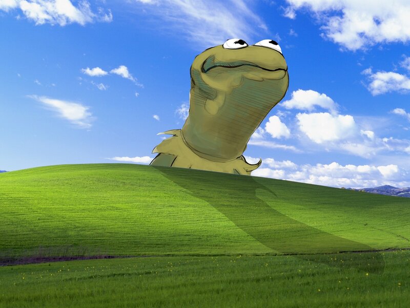 Kermit on a green hill