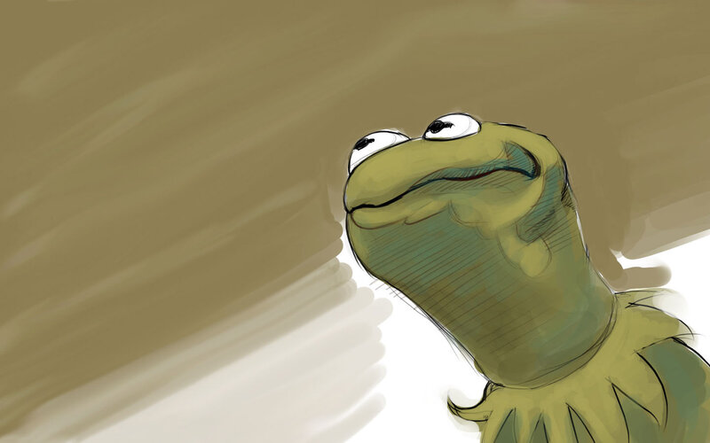 Kermit the Frog looking up