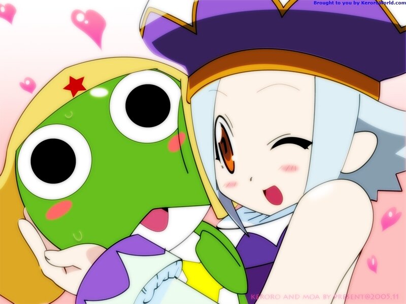 Keroro and Moa hugging