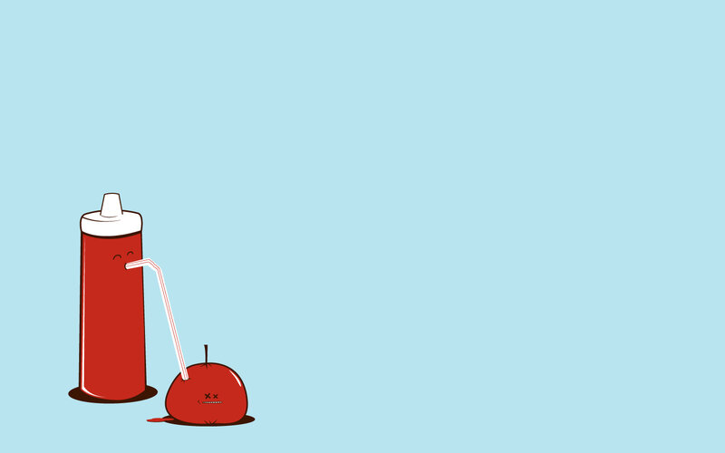 Ketchup Bottle and Apple — Light Blue
