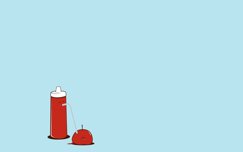 ketchup bottle and apple