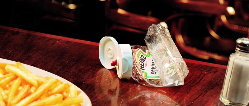 ketchup bottle on table