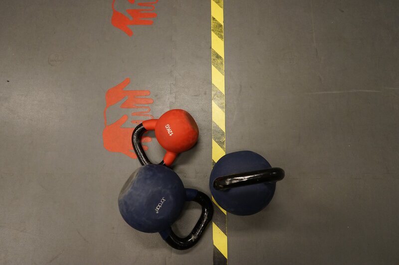 Kettlebells on gym floor