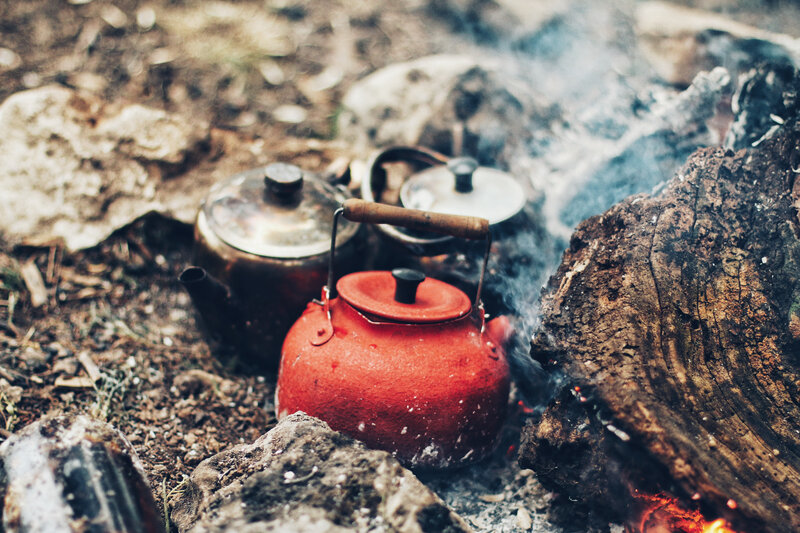 Kettles on a campfire
