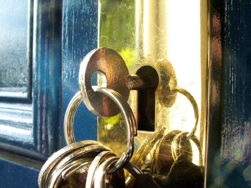Key in Door Lock — Blue
