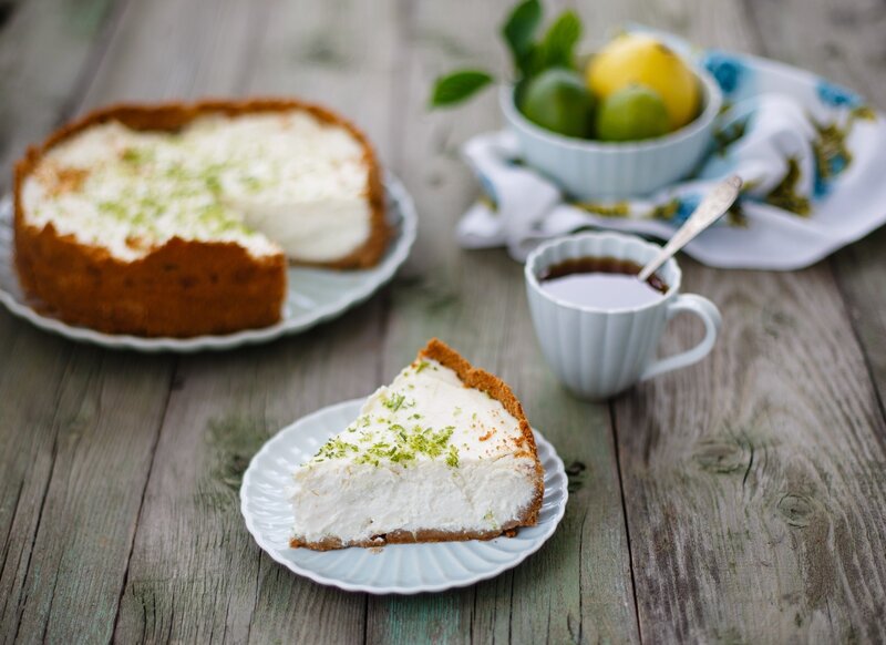 Key lime pie slice on table