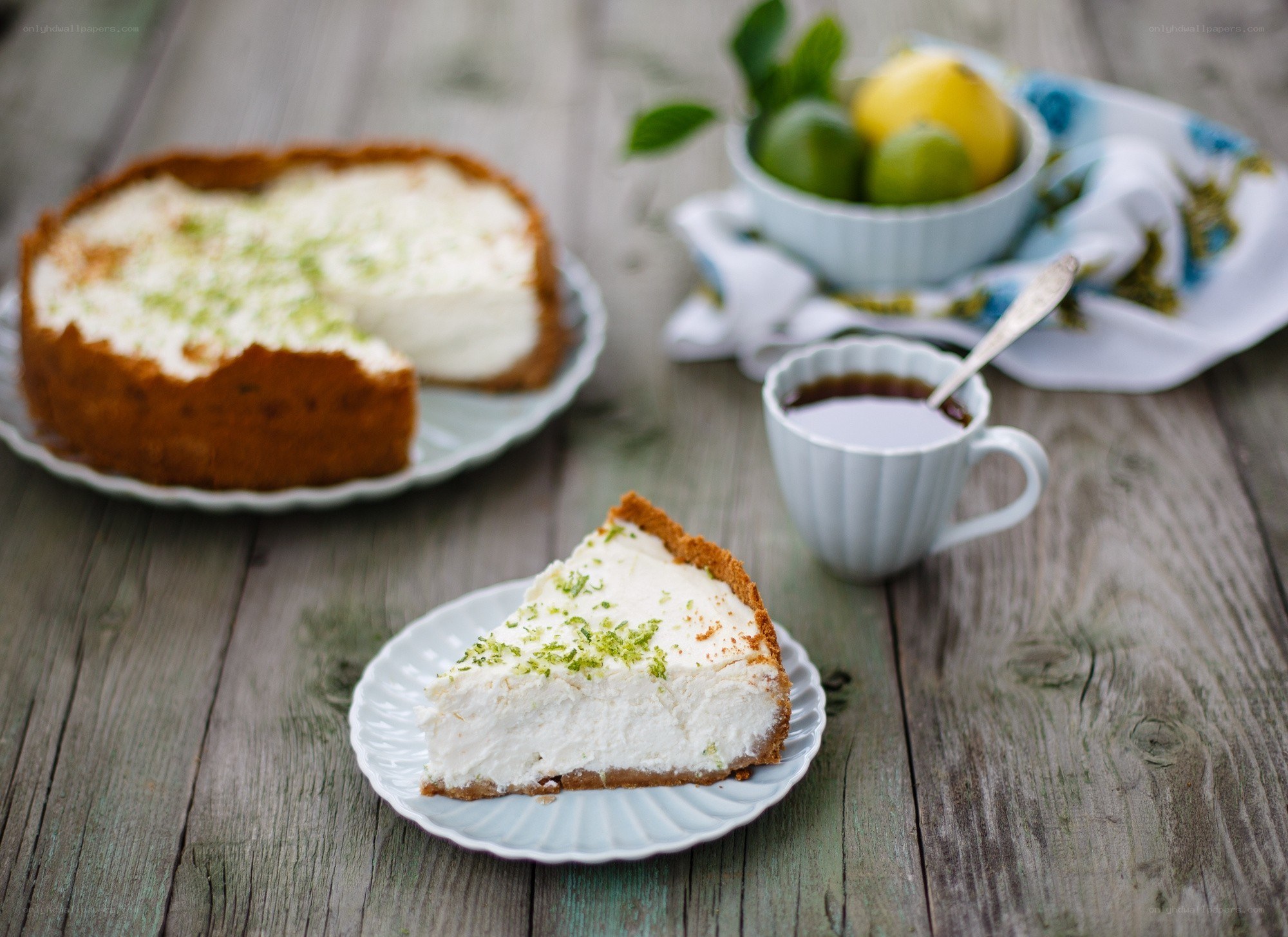 Key lime pie slice on table