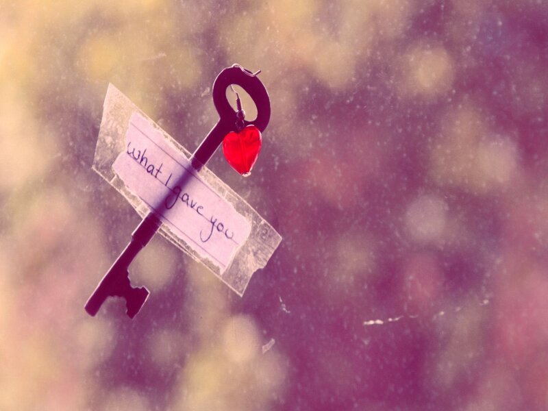 Key with Heart Charm — Purple