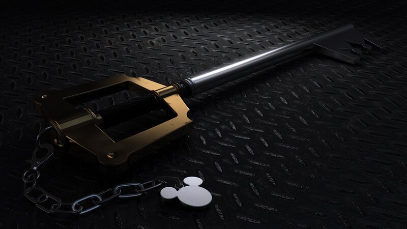 Keyblade with Chain — Black, Dark, 3d Render, Mickey Mouse Emblem