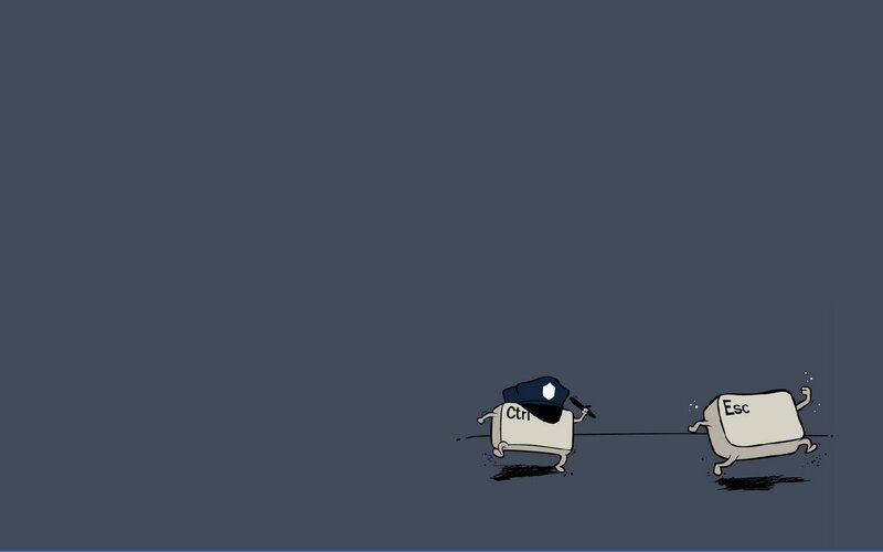 Keyboard Keys Running — Gray, Humorous, Comic, Police Hat, Stick, Shadow
