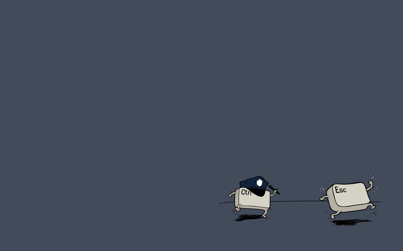 Keyboard Keys Running — Gray, Humorous, Illustration, Police Hat, Stick, Black