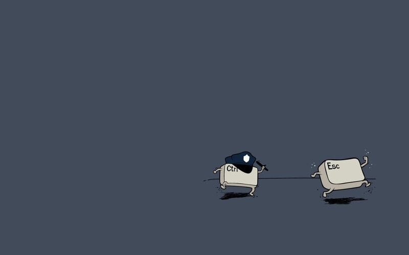 Keyboard Keys Running — Gray, Humorous, Illustration, Police Hat