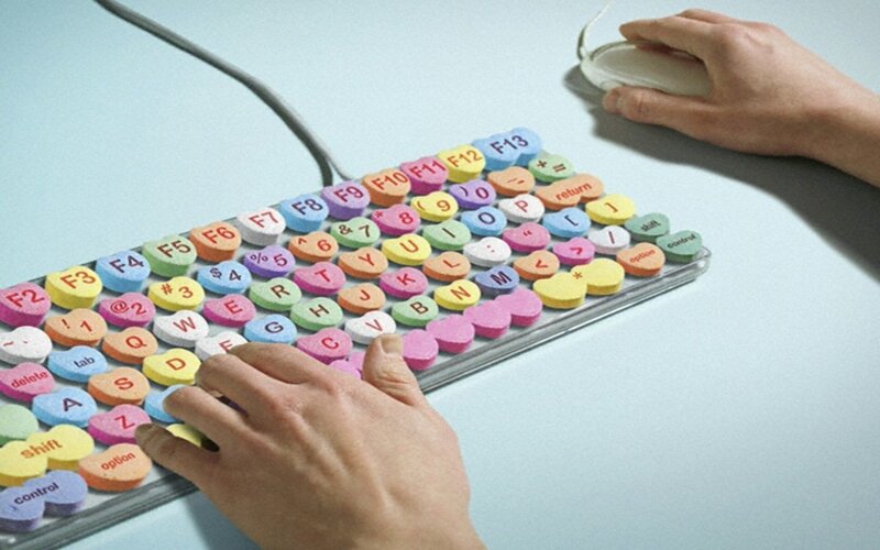 keyboard made of candy hearts