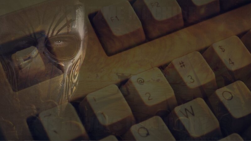 keyboard with ghostly face overlay