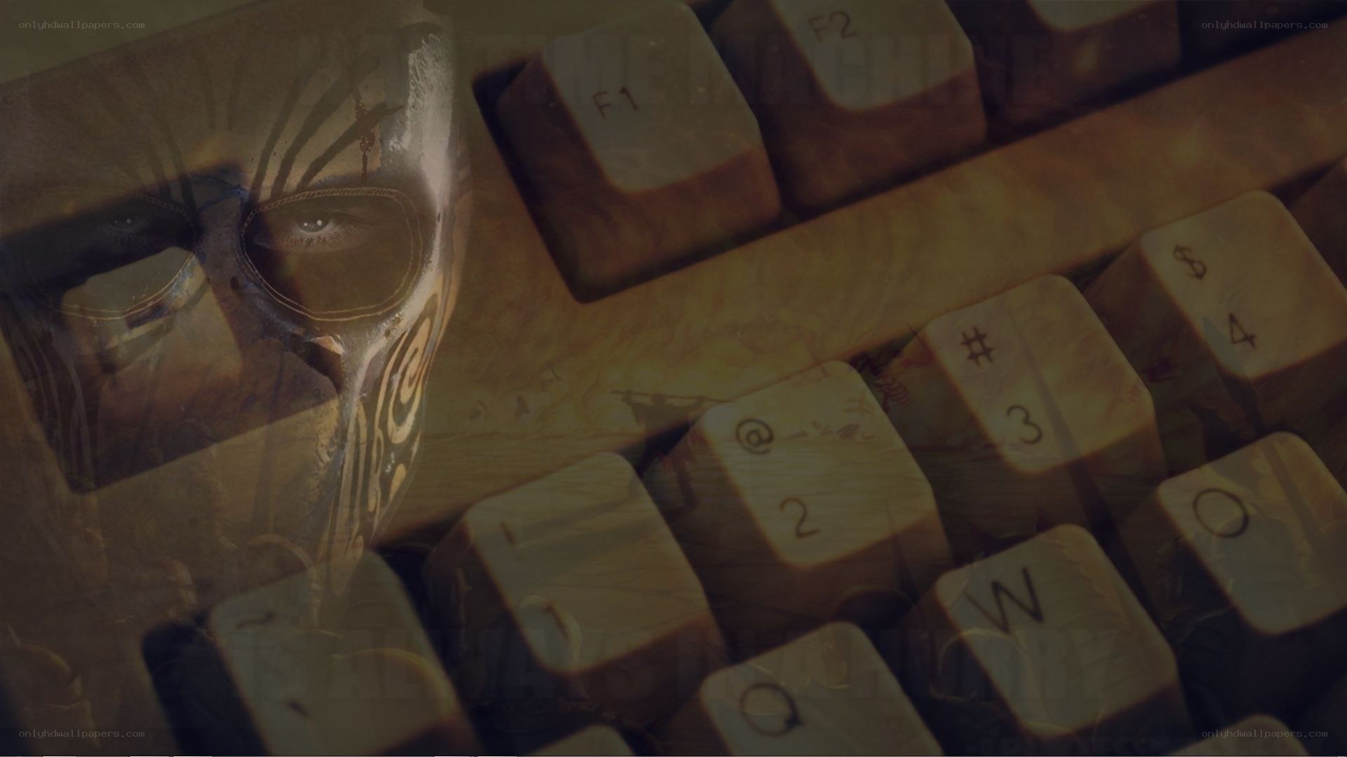 keyboard with ghostly face overlay