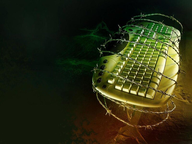 Keyboard Wrapped in Barbed Wire — Black