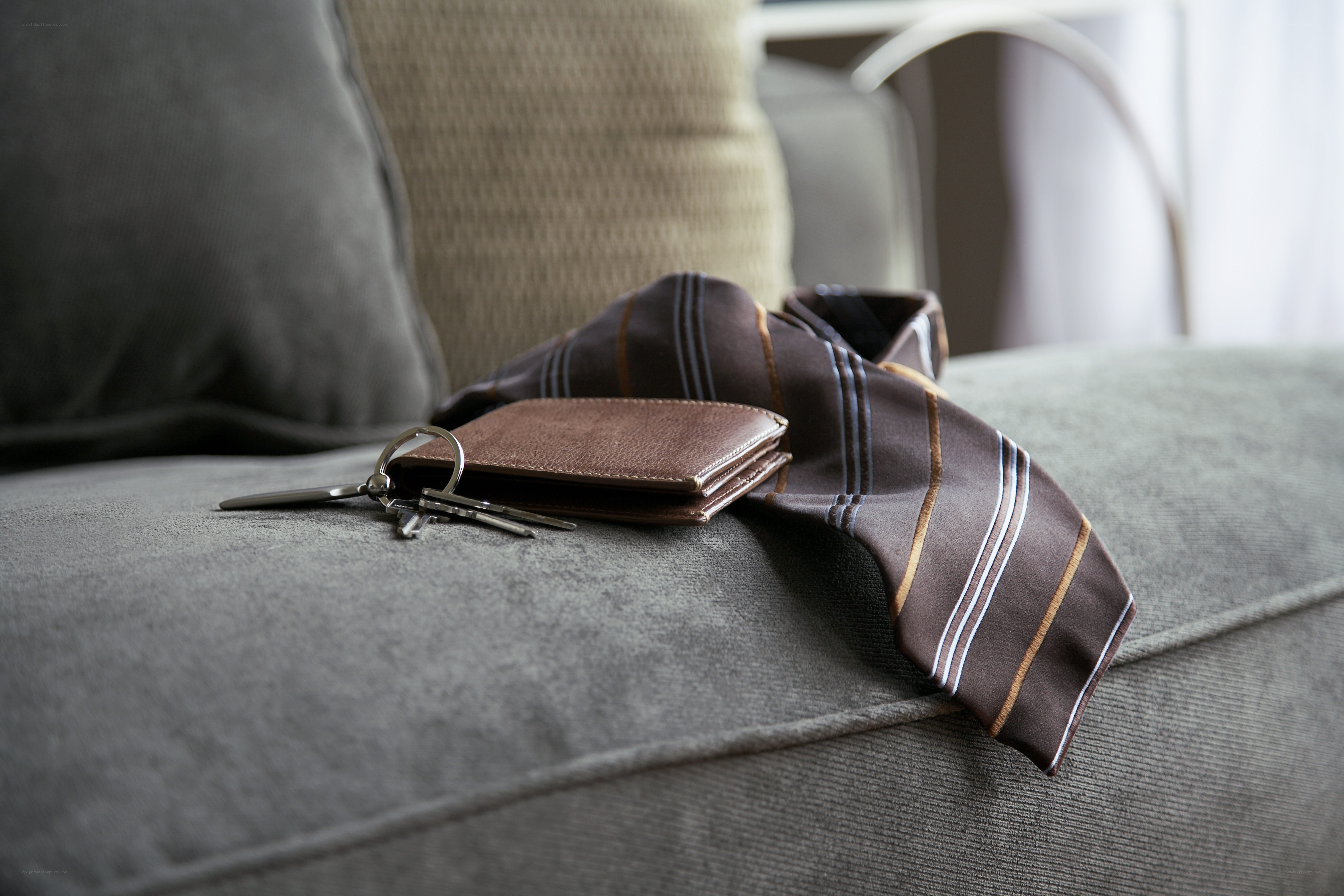Keys and wallet on sofa