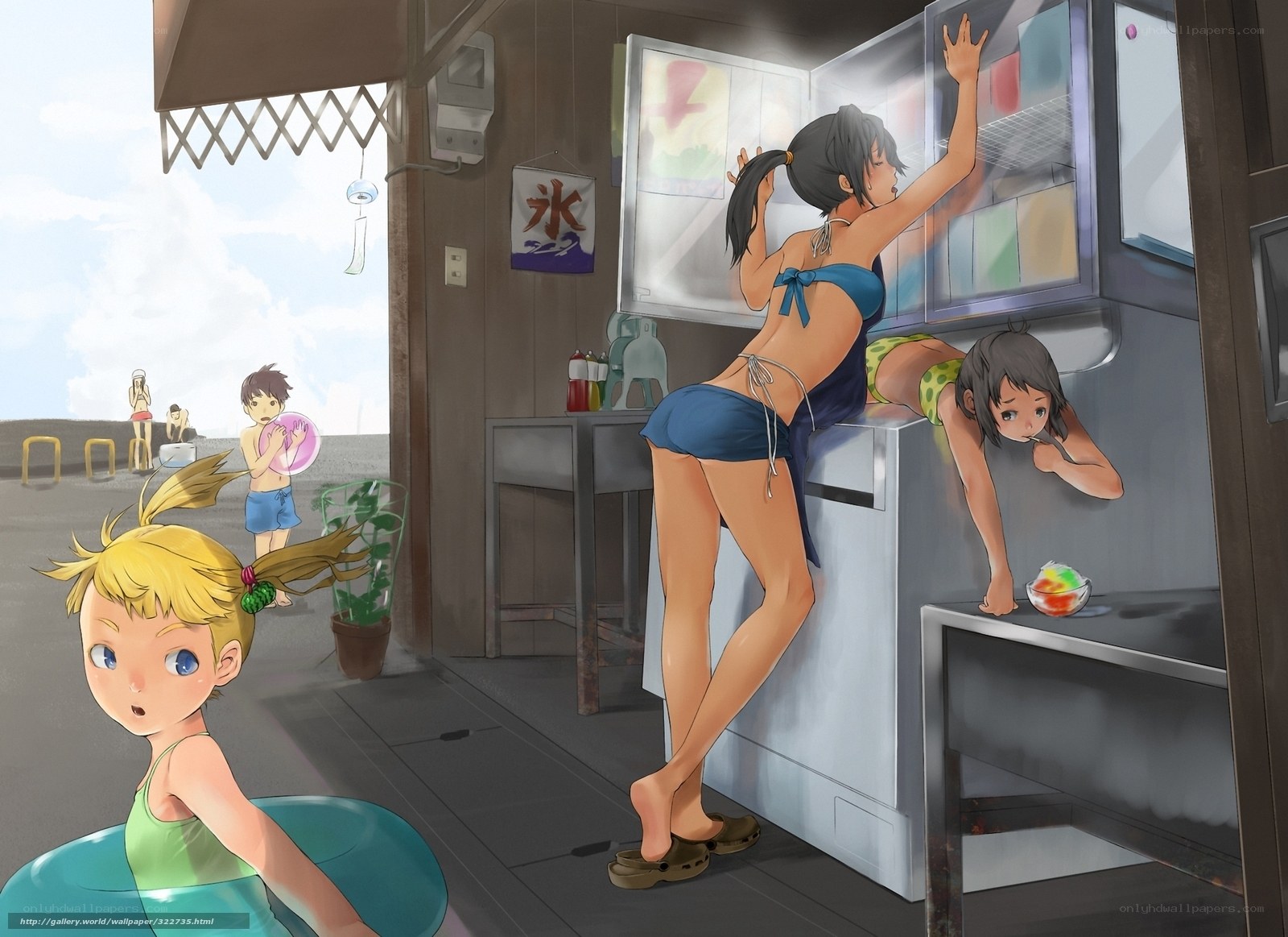 Kids at a beach shop