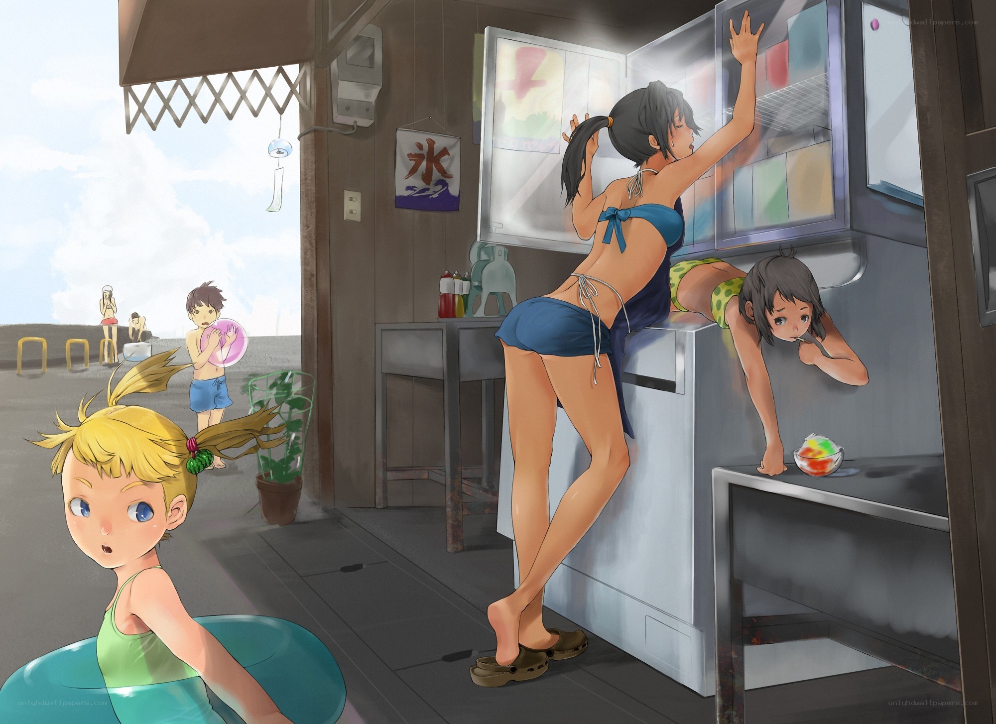 Kids at a beachside snack stand