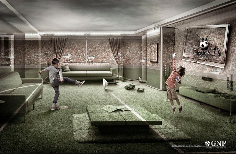 Kids playing soccer in living room