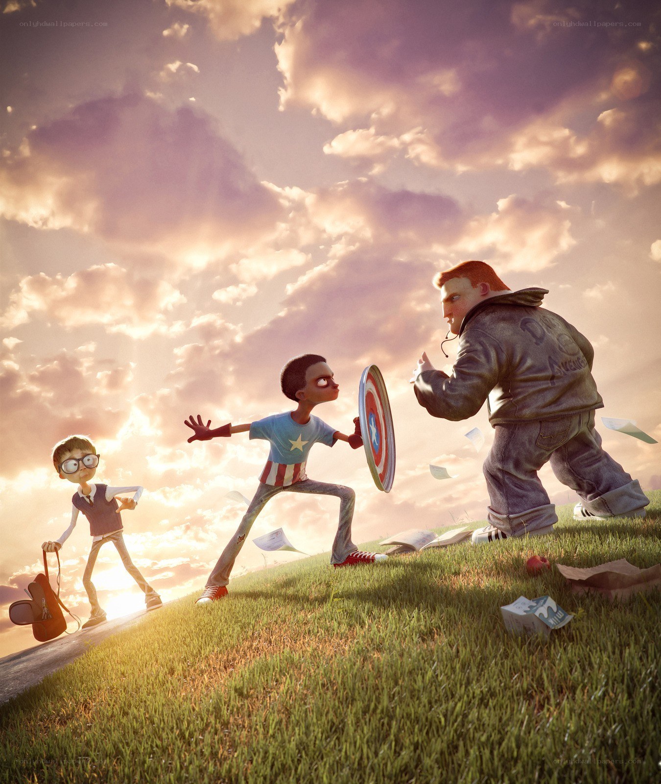 Kids playing superheroes