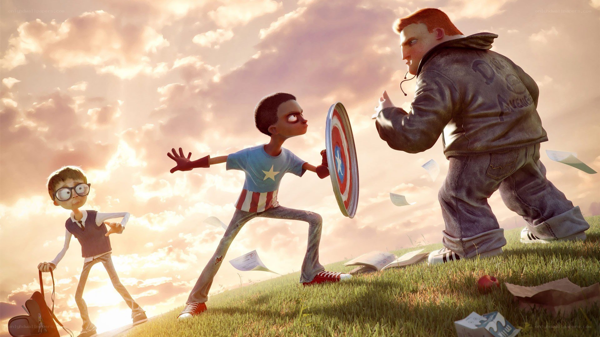Kids playing superheroes