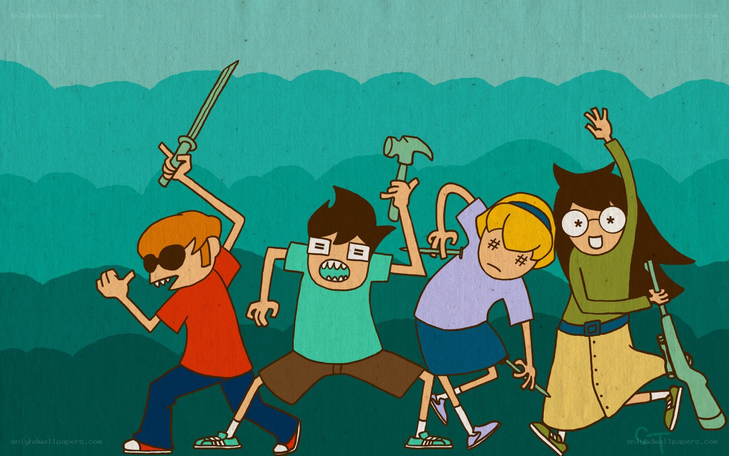 Kids with weapons running